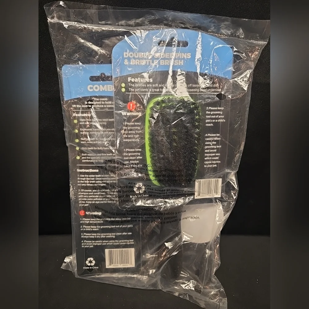2pc Set Rexipets Double Sided Pet Brush & Comb Black & Lime Green Dogs & Cats